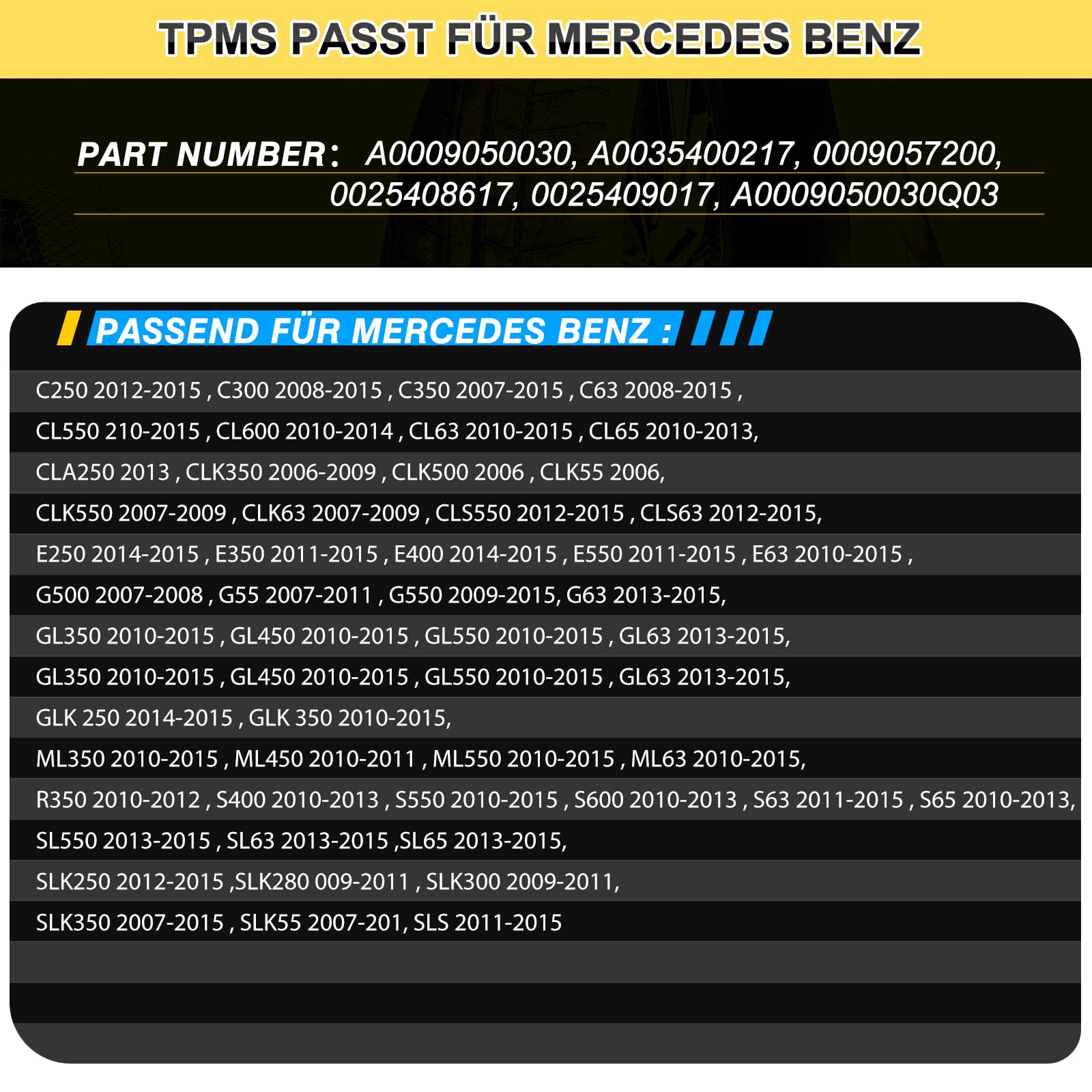 4 tlg. TPMS Sensor RDKS Reifendrucksensor Reifendruckkontrollsystem 433 MHz Kompatibel mit Mercedes Benz C CLA GLC CLS E S GLE-Klasse W176 W205 C207 W212# A0009050030 A0009057200
