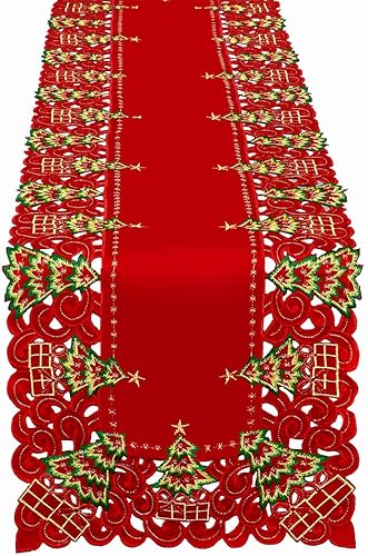 Grelucgo - Camino de mesa con diseño de árbol de Navidad bordado, rectangular, 16 x 72 pulgadas.