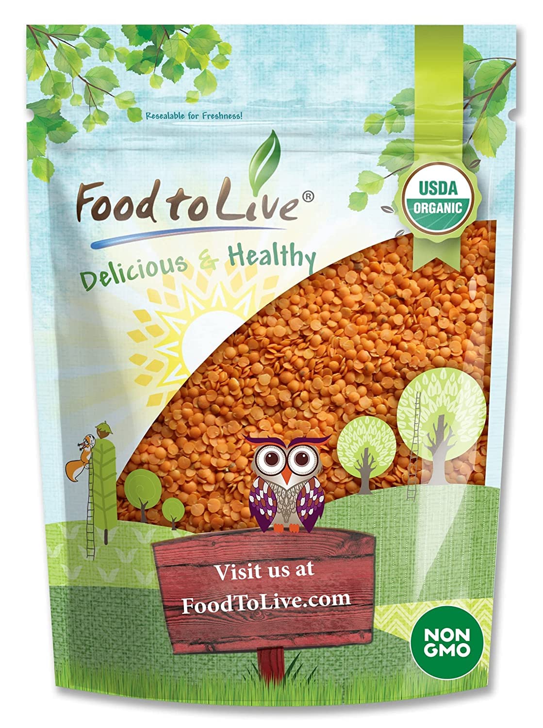 Food to Live Organic Red Split Lentils, 20 Pounds – Non-GMO Masoor Dal, Dried, Vegan, Kosher, Bulk, No Soaking Required, Perfect for Soups, Dal and Spicy Curries