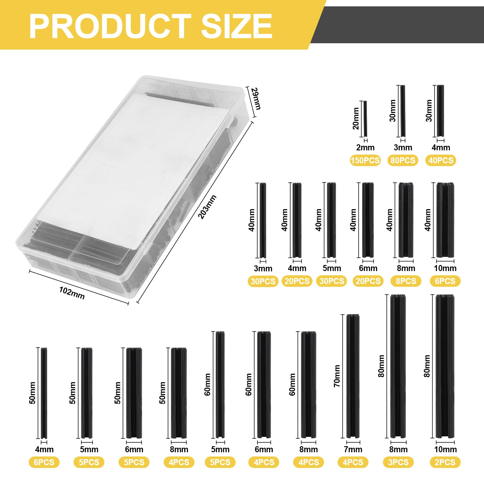 MIGUBIGU Pack Of 450 Hollow Spring Pins Retaining Ring, Tension Pin Assortment Black Diameter 2.0-10 Mm, Tension Pin Hollow Cotter Pins With Storage - View #11