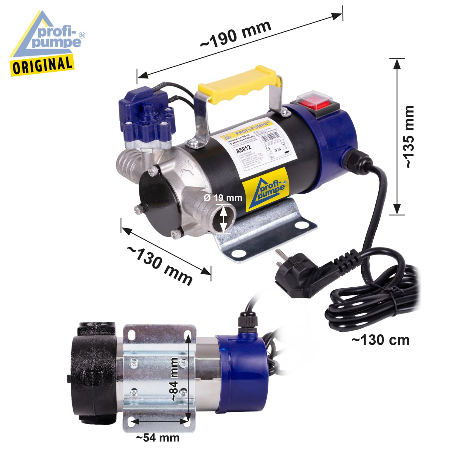 Pompa oleju opałowego 230 V, uniwersalna automatyczna pompka beczkowa Diesel Star 160 z przyłączem 230 V, wydajny silnik z uzwojeniem miedzianym, 2 szt. wysokiej jakości mosiężnych tulejek