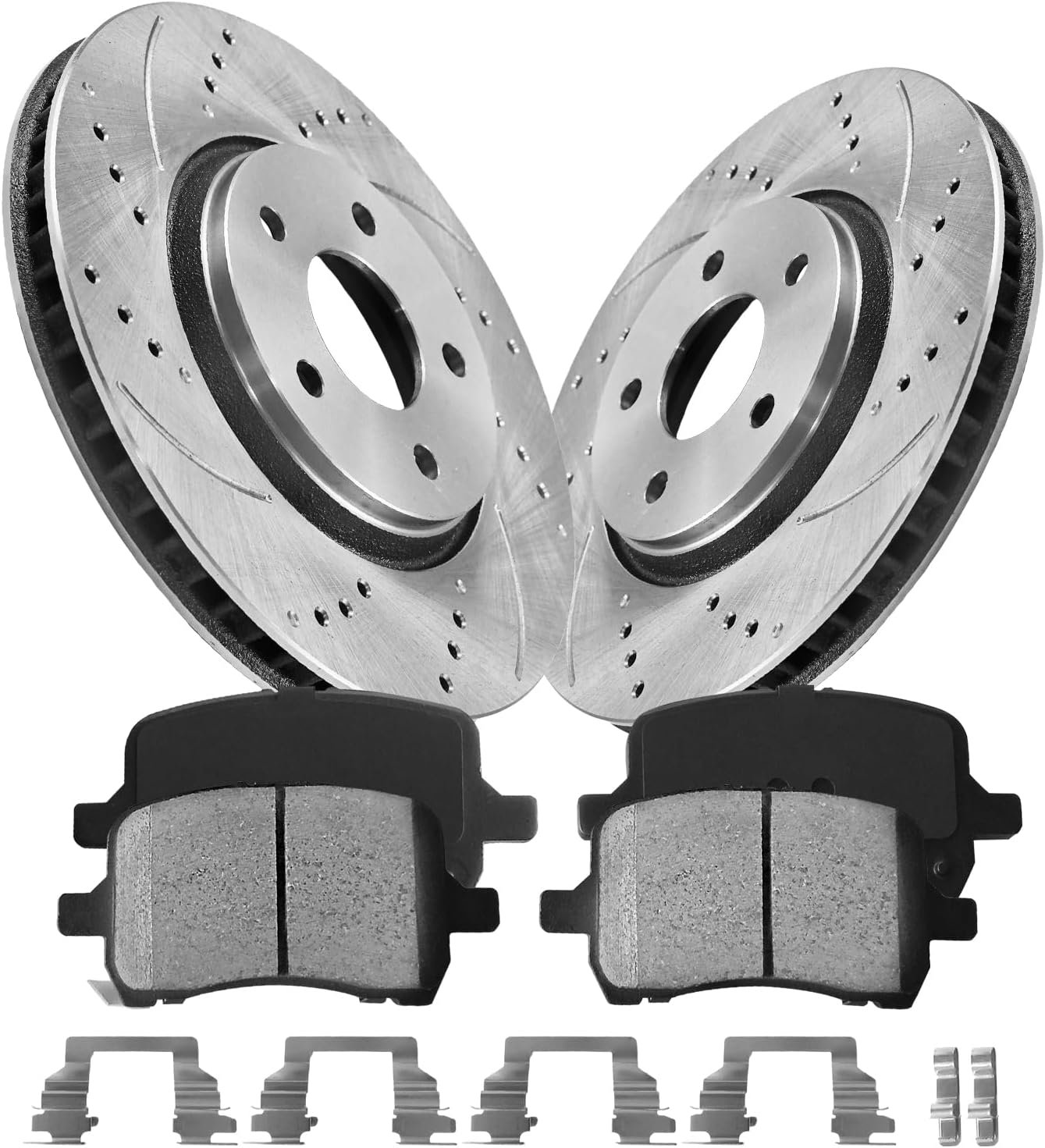 Anpulsero Front Automotive Replacement Brake Kit, Drilled Slotted Brake Rotors Brake Pads Compatible with 2006-2012 Chevy Malibu, 2006-2008 Chevy HHR|Brake Pads and Rotors Kit |296mm(11.7in)