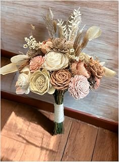 Artificial Flower Bouquet Spring Rose Silk Artificial Blossom Neutral Blush Champagne Bohemian Wedding Bouquet - Pampas Bouquet - Neutral Bridal Bouquet, One Color Medium:10