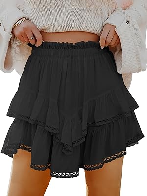 Caracilia Women Summer Flowy Mini Skirts Built in Shorts Casual Boho Ruffle Cute Tennis Skorts 2026 Beach Vacation Clothes