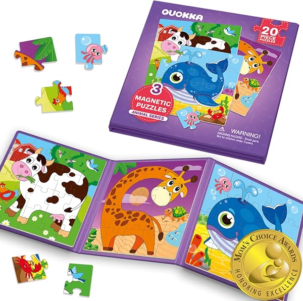 QUOKKA Jeu Magnétique Enfant 2 3 4 Ans - 20 Pièces Puzzle Magnétique Enfant - Jeux Voyage pour 5 6 Ans - Jouets pour l'Avion avec Animaux - Cadeau Éducatif pour Garçons et Filles - 1
