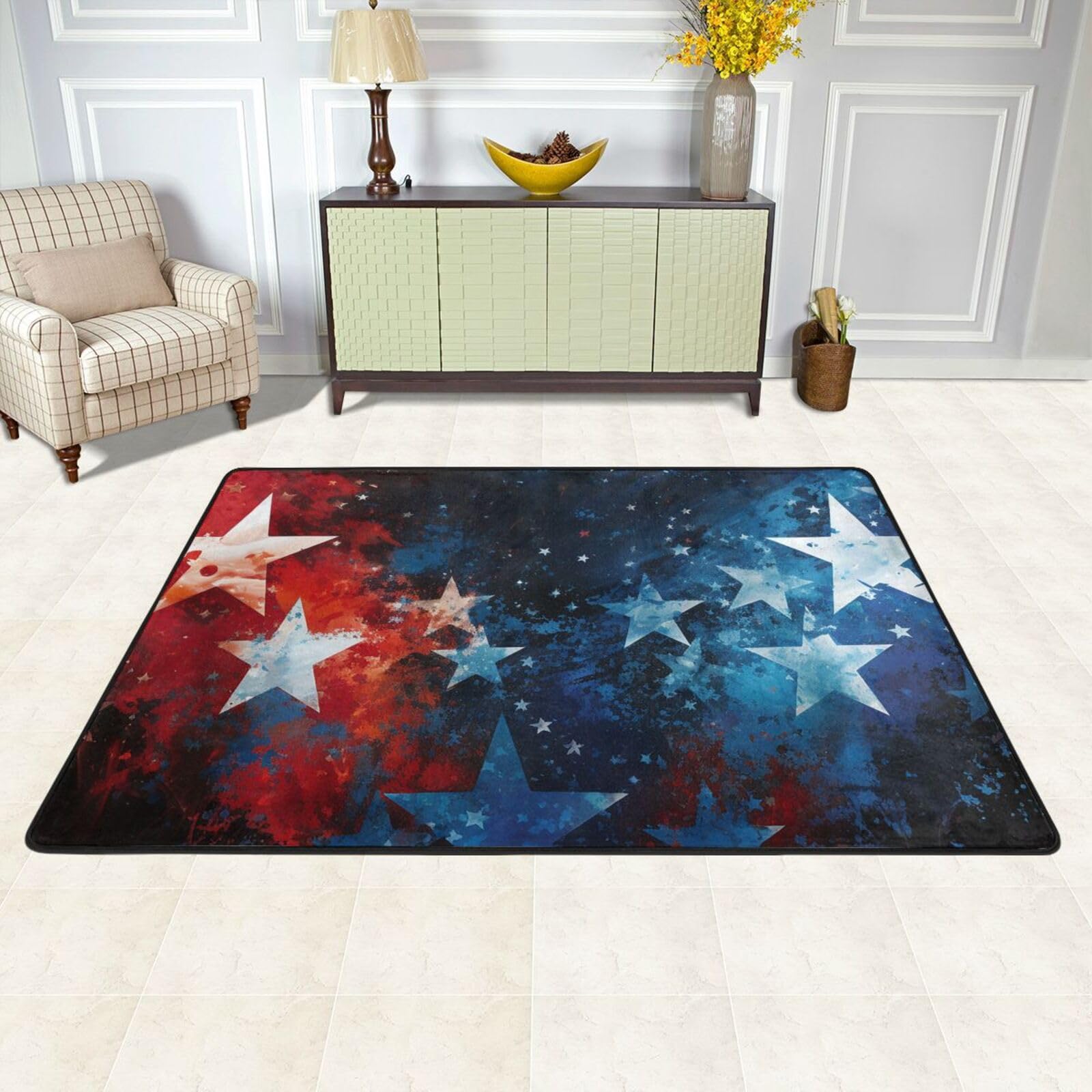 Tapis de sol absorbant motifs étoiles rouge et bleu de 183x122 cm