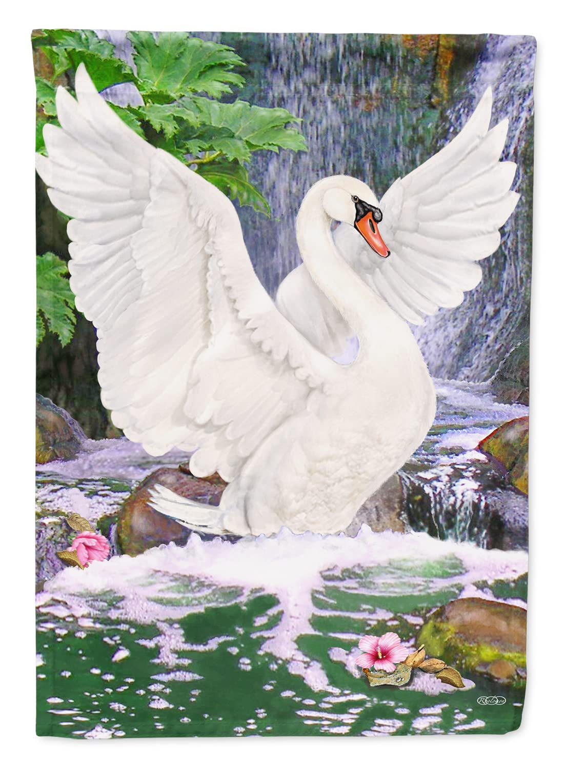 Drapeau Swan Bathing at Waterfall Caroline's Treasures Taille Maison Multicolore
