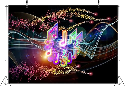 Miniatura 3 de BELECO Telón de fondo de notas musicales de tela de 15 x 8 pies, piano, escenario, notación musical, fondo, música, baile, fiesta, telón de fondo,