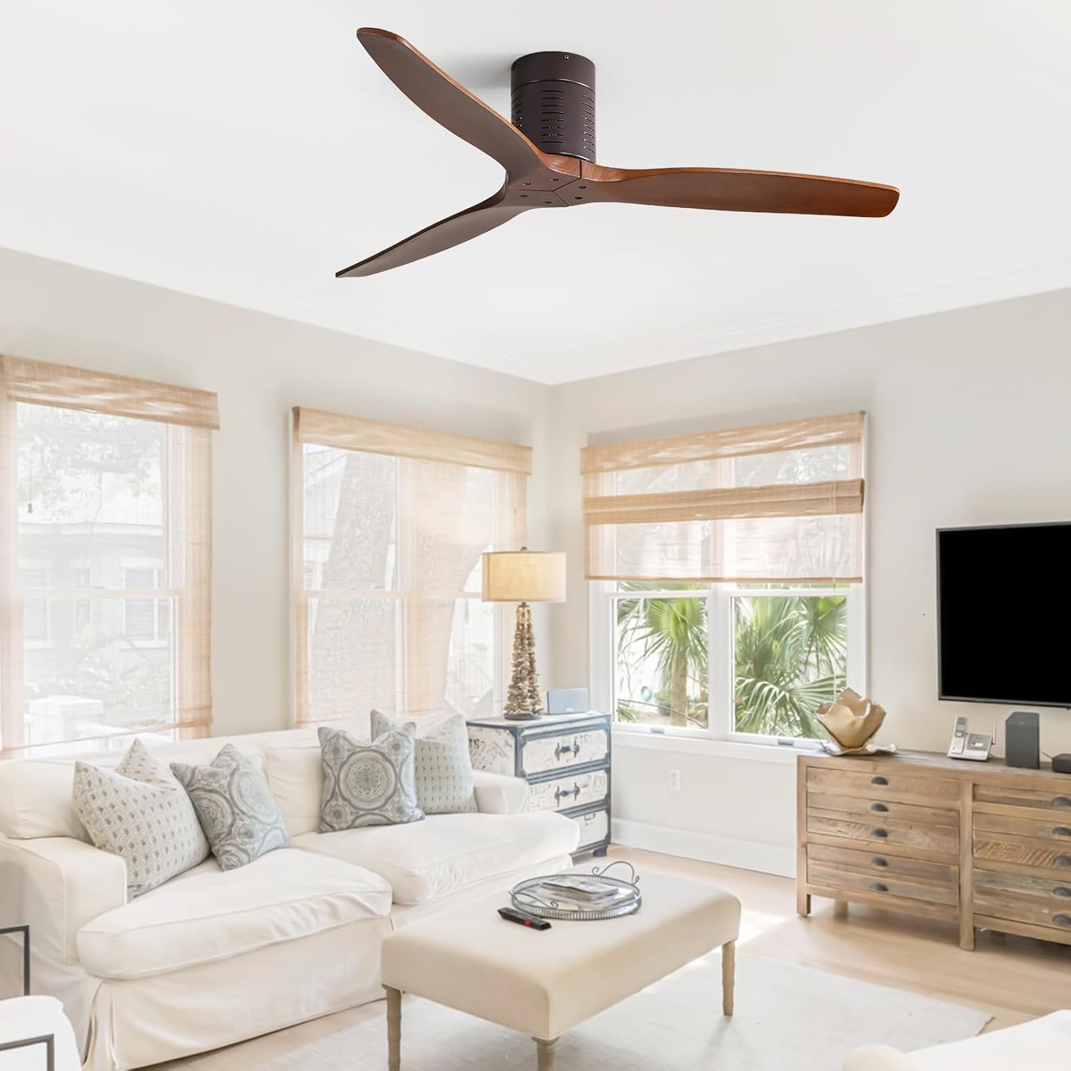 Sofucor 52 Inch Ceiling Fan No Light, Solid Wood Indoor/Outdoor Ceiling Fans Without Lights, Reversible DC Motor, 6 Speed, Flush Mount Ceiling Fans for Bedroom Living Room Farmhouse Patio - Image 7