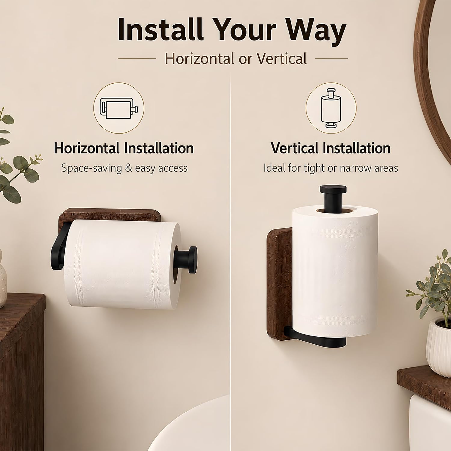 Modern Wood Toilet Paper Holder Wall Mounted for Rustic Farmhouse Bathroom image 5