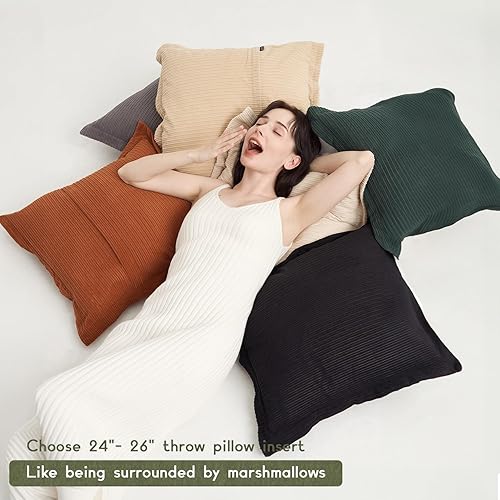 Miniatura 3 de Juego de 3 fundas de almohada de pana de 24 x 24 pulgadas, suaves al tacto, estilo bohemio, vintage, con tonos tierra, elegantes para sala de estar,