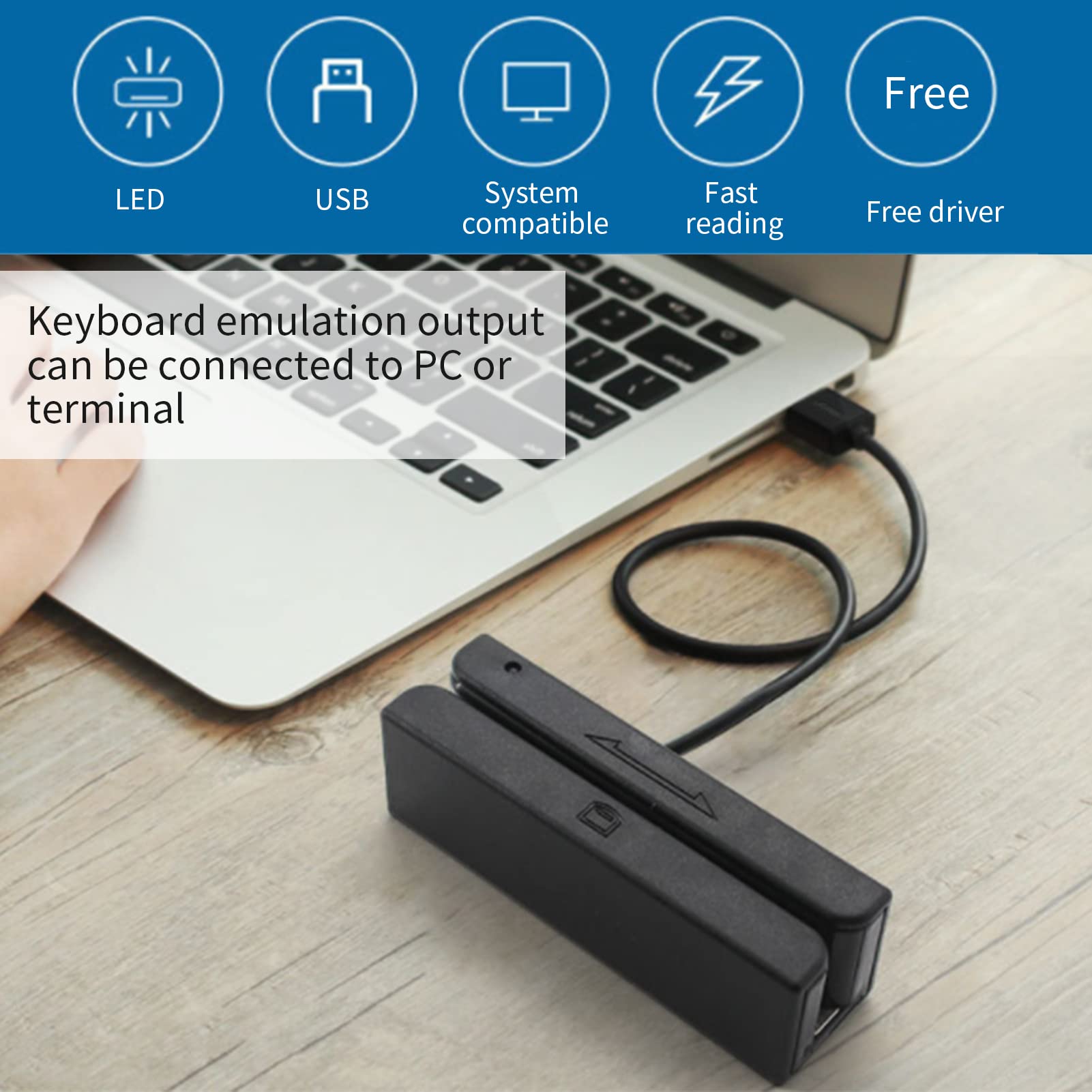 Walfront Lector de Tarjetas, Crédito Magnético con Deslizamiento USB 3 Pistas Lector de Tarjetas Hi Lo para POS Registro de Cajero Caja Registradora, Quickbook