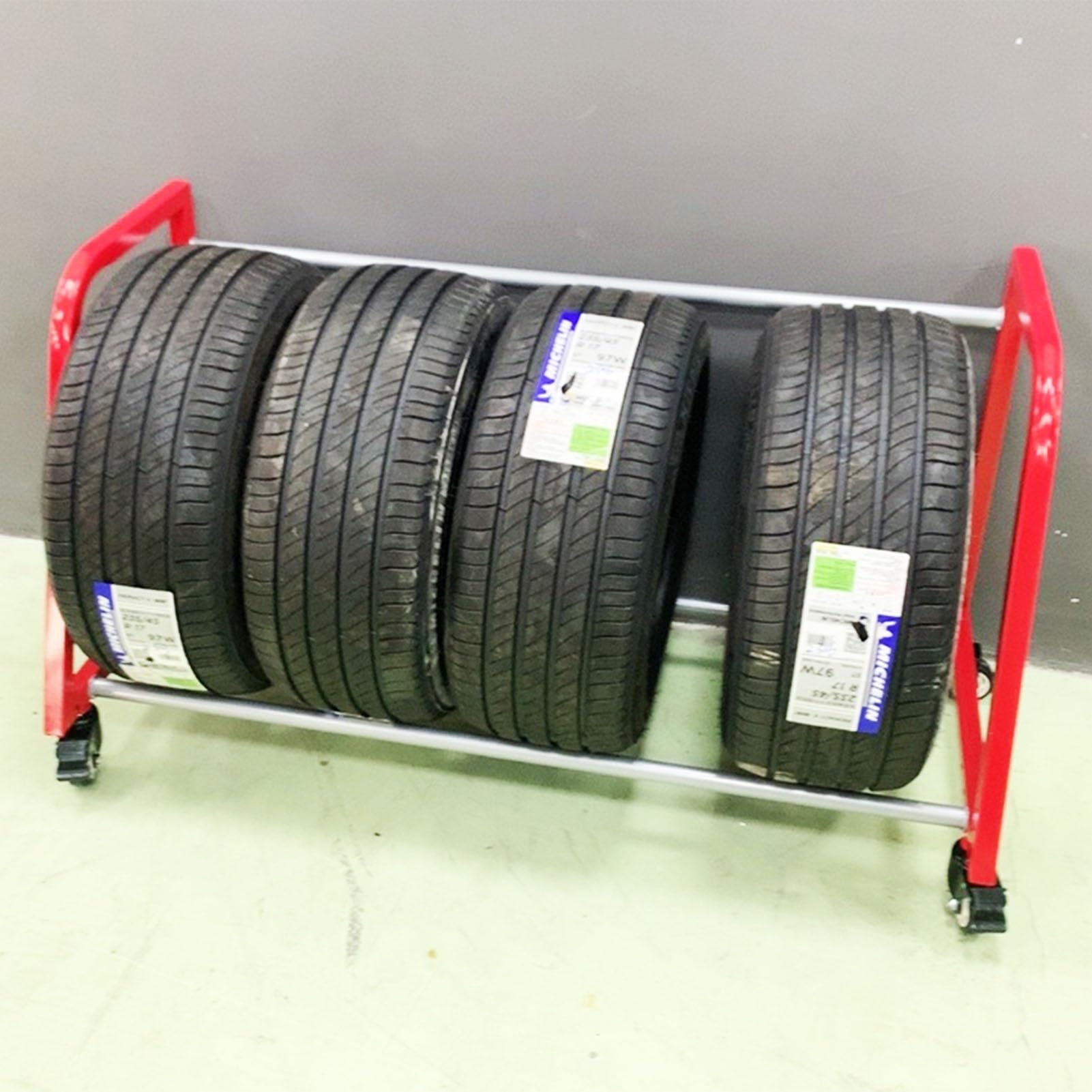 Portabottiglie per pneumatici con ruote per garage, ripiano portaoggetti per ruote e pneumatici, organizer per ripiani pneumatici da 50 pollici, supporto per pneumatici per auto con 4