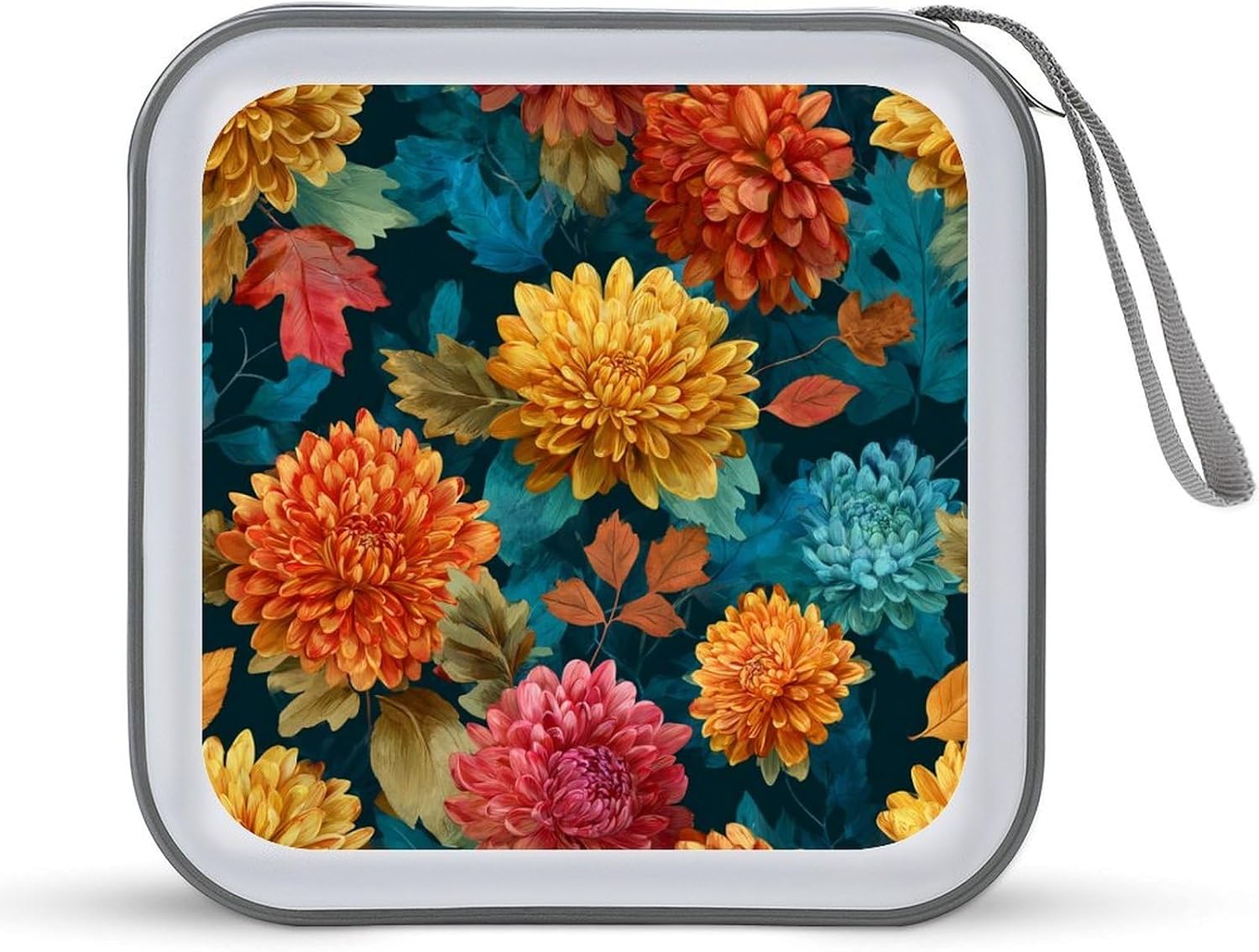 Watercolor Floral Colorful Flowers with Leaves CD Case DVD Storage Case Portable for Car Home Travel