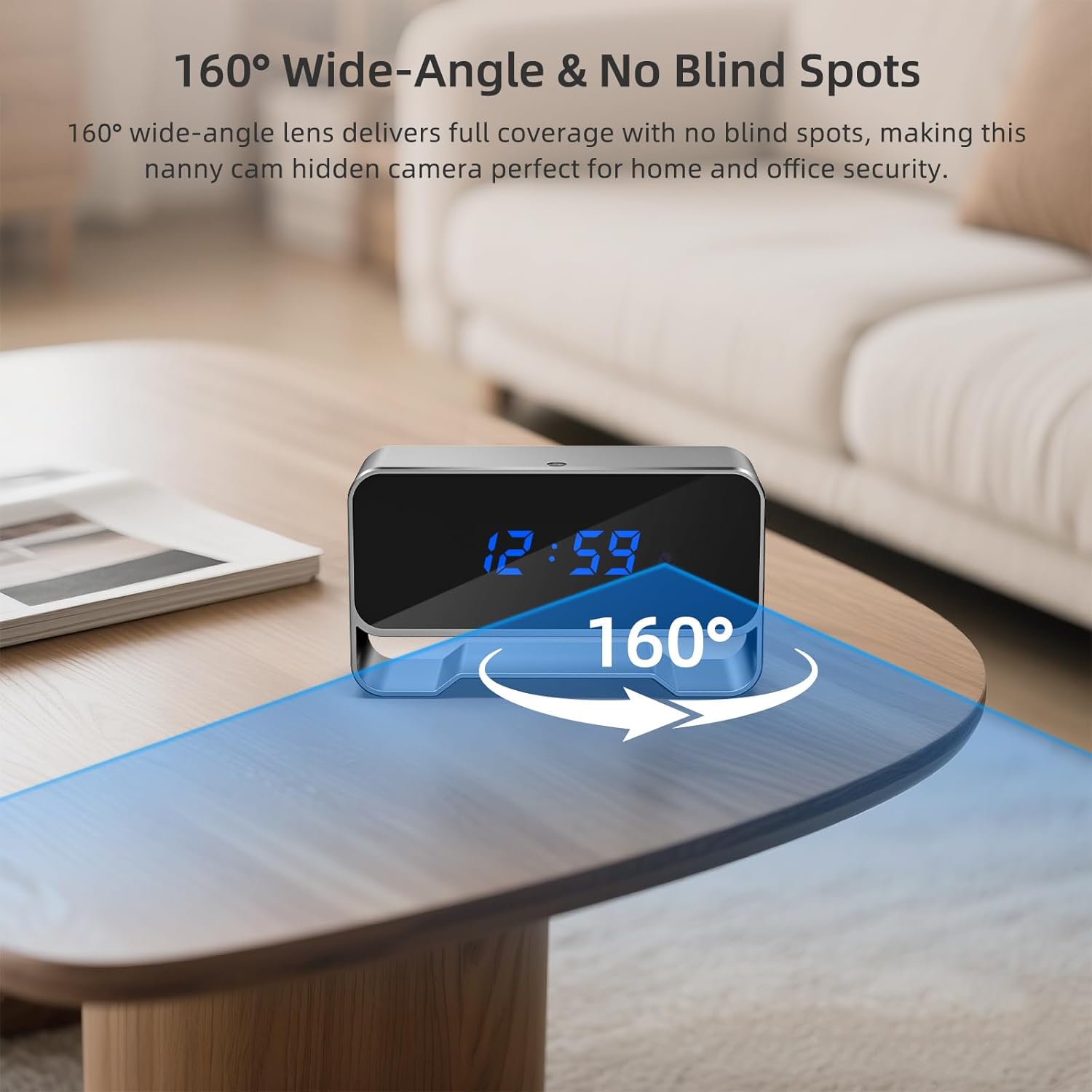 Hidden Camera Clock, 1080P HD WiFi Spy Cam with Functional Clock Display, Strong Night Vision & Motion Detection for Home Indoor Security