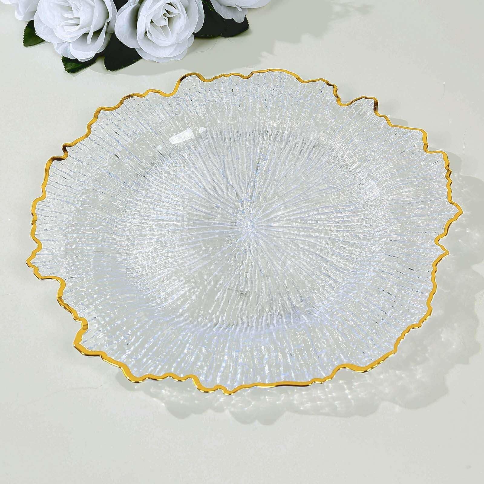 Balsa Circle 6 pcs 13-Inch Clear Gold Round Textured Acrylic Charger Plate Dinner Wedding Reception Party Decorations Home