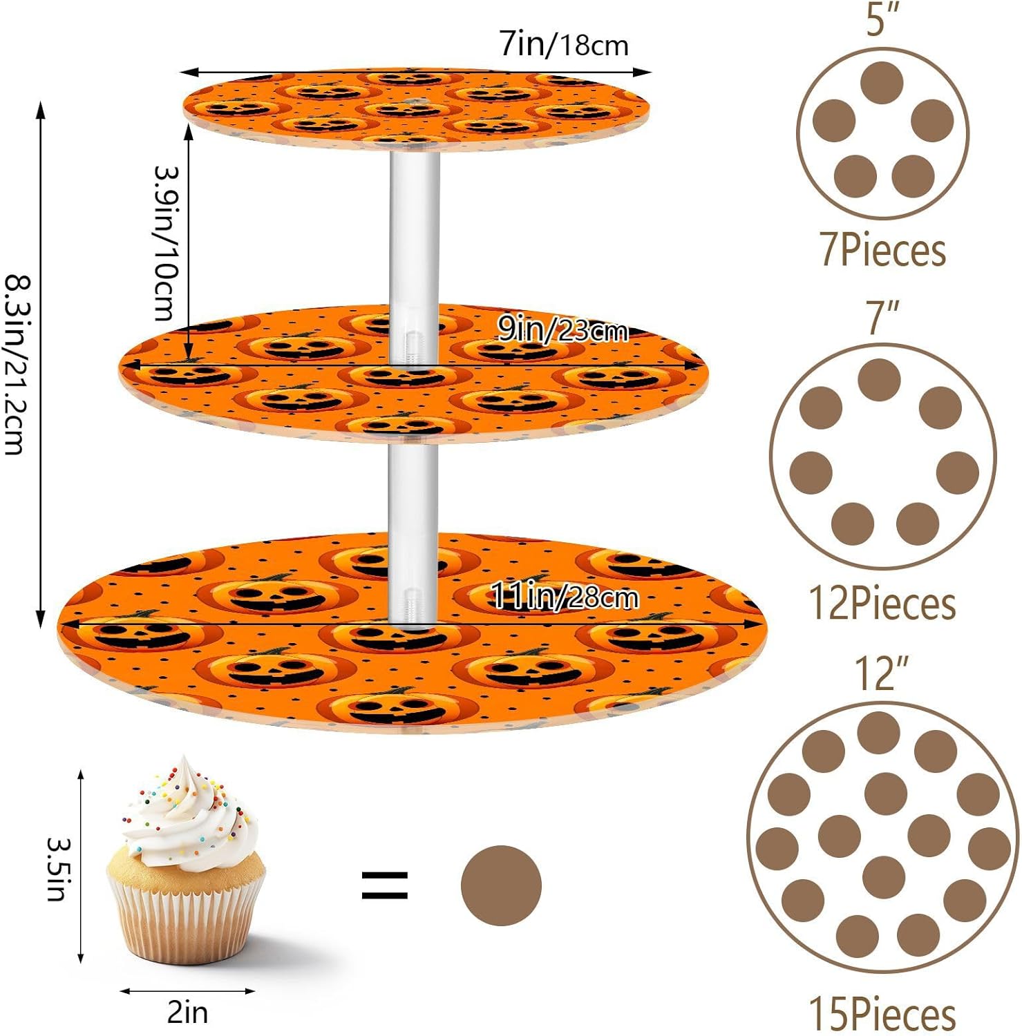 Pumpkin Halloween 3 Tier Acrylic Cupcake Stand, Cupcake Stand for 34 Cupcakes for Weddings, Christmas,Holidays,Parties,Birthday,Printed Cupcake Tower 23302016