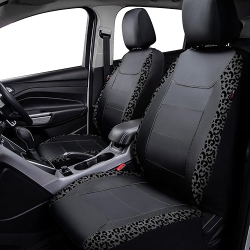 Miniatura 2 de Flying Banner - Fundas de asiento de automóvil para asiento delantero y trasero, piel sintética, a prueba de agua, fibra de carbono, color gris