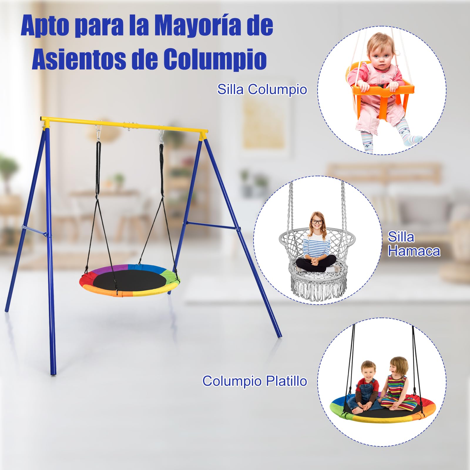 GOPLUS Estructura de Columpio Resistente de Metal, Soporte con 3 Ganchos, Carga Máxima 150 KG, para Jardín, Parque y Patio (Columpio no incluido)