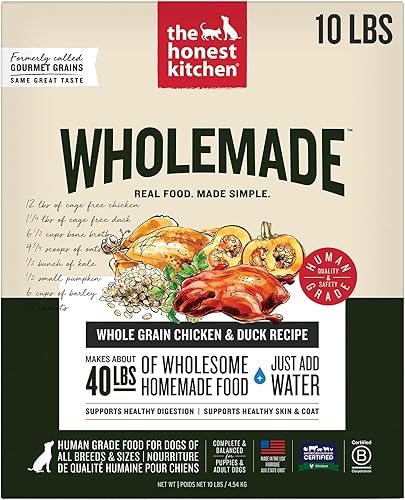 The Honest Kitchen Alimento gourmet deshidratado de grado humano para perros, pollo y pato, caja de 10 libras