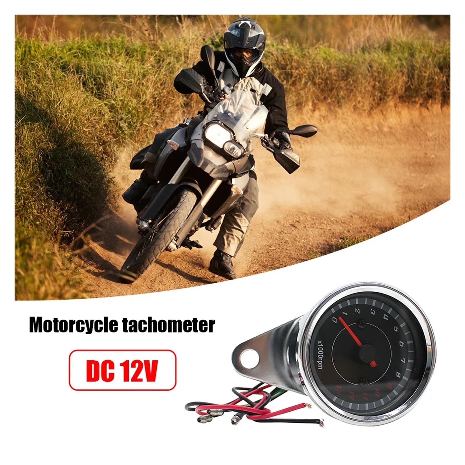Compte-Tours Universel pour Moto, 12 V CC, Rétroéclairage LED Bleu, 1000 TR/Min, Tachymètre Électronique pour Moto Instruments Compteurs