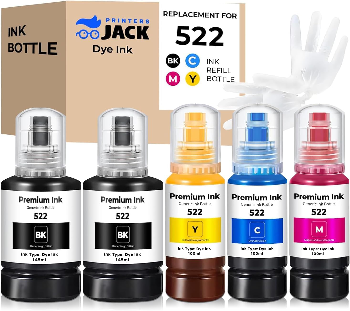 Printers Jack Compatiable for T522 Ink Refill Ink Bottle Kit Compatiable with T522 and Supertank ET-2800 ET-4700 ET-4800 ET-2710 ET-2720, ET-2803