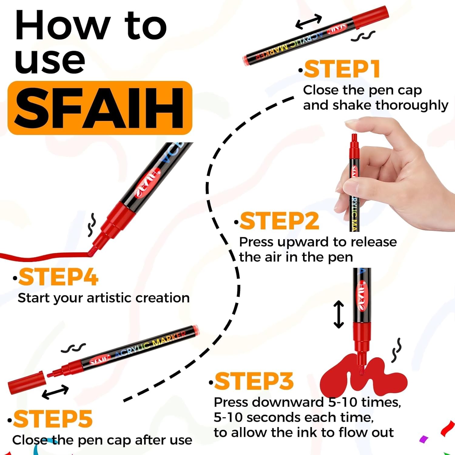 SFAIH 48 Vibrant Acrylic Paint Markers-[Ultra High Coverage]1-2mm Fine Paint Pen for Any Surface, Paper, Rock, Fabric, Wood, Non-Bleeding Water-Based Permanent Ink, Non-Toxic, Art Drawing & DIY Crafts