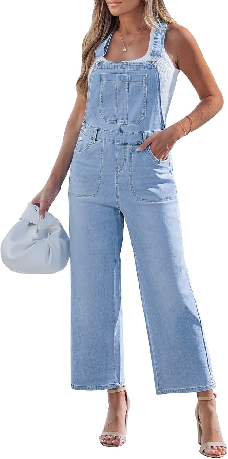 luvamia Wide Leg Overalls for Women Denim Loose Fit Baggy Bib Adjustable Cropped Casual Stretchy Jean Jumpsuit Overall