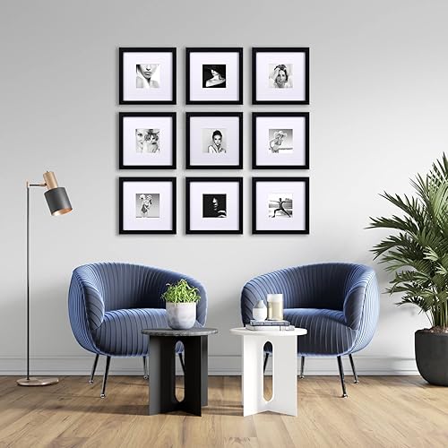 Miniatura 5 de Yaetm Juego de 9 portarretratos de 8 x 8 pulgadas, cuadrados de 8 x 8 pulgadas, para fotos de 4 x 4 con paspartú u 8 x 8 sin paspartú, marcos de