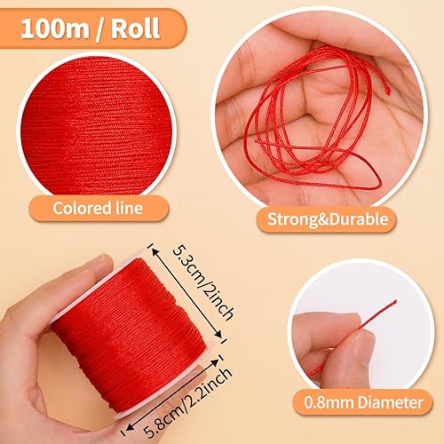 Miniatura 2 de Iooleem Cuerda de nailon rojo de 0.031 in, cuerda de nailon para pulsera, cordón de nudo chino, cuerda de nailon para hacer pulseras, cuerda para la