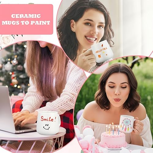 Miniatura 10 de Mifoci Juego de tazas pintadas de 14 piezas, kit de taza de café personalizada, tazas con las que puedes decorar, kit de decoración de taza de café,
