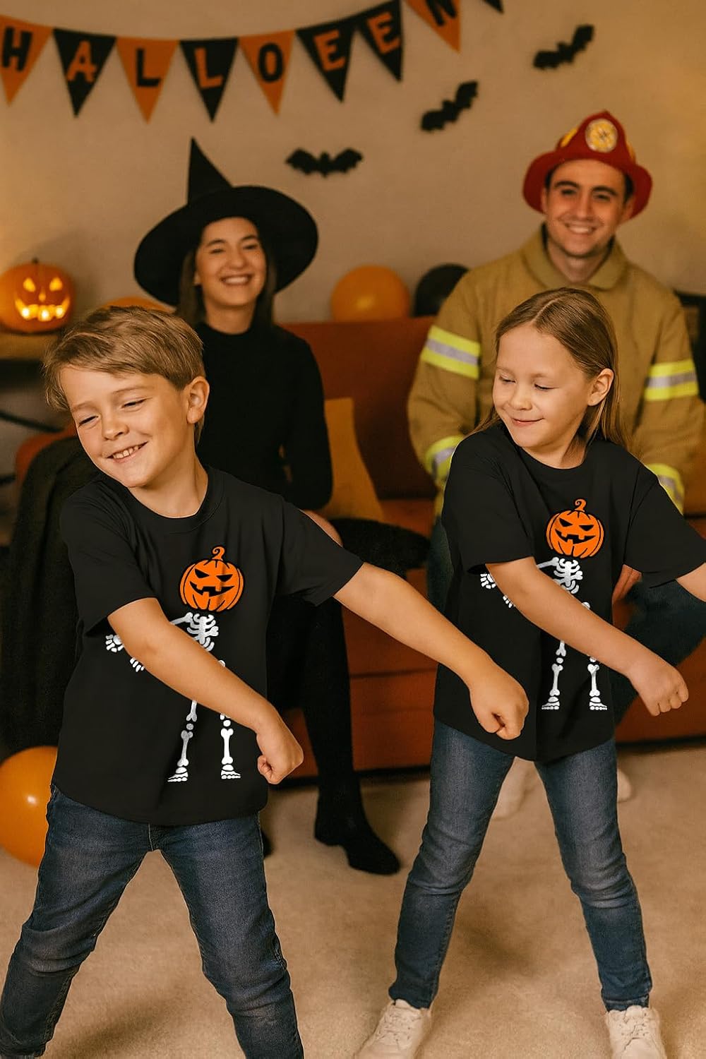 Tstars Pumpkin Head Flossing Skeleton Shirt - Funny Halloween Tee - Gift for Kids, Youth, Boys & Girls