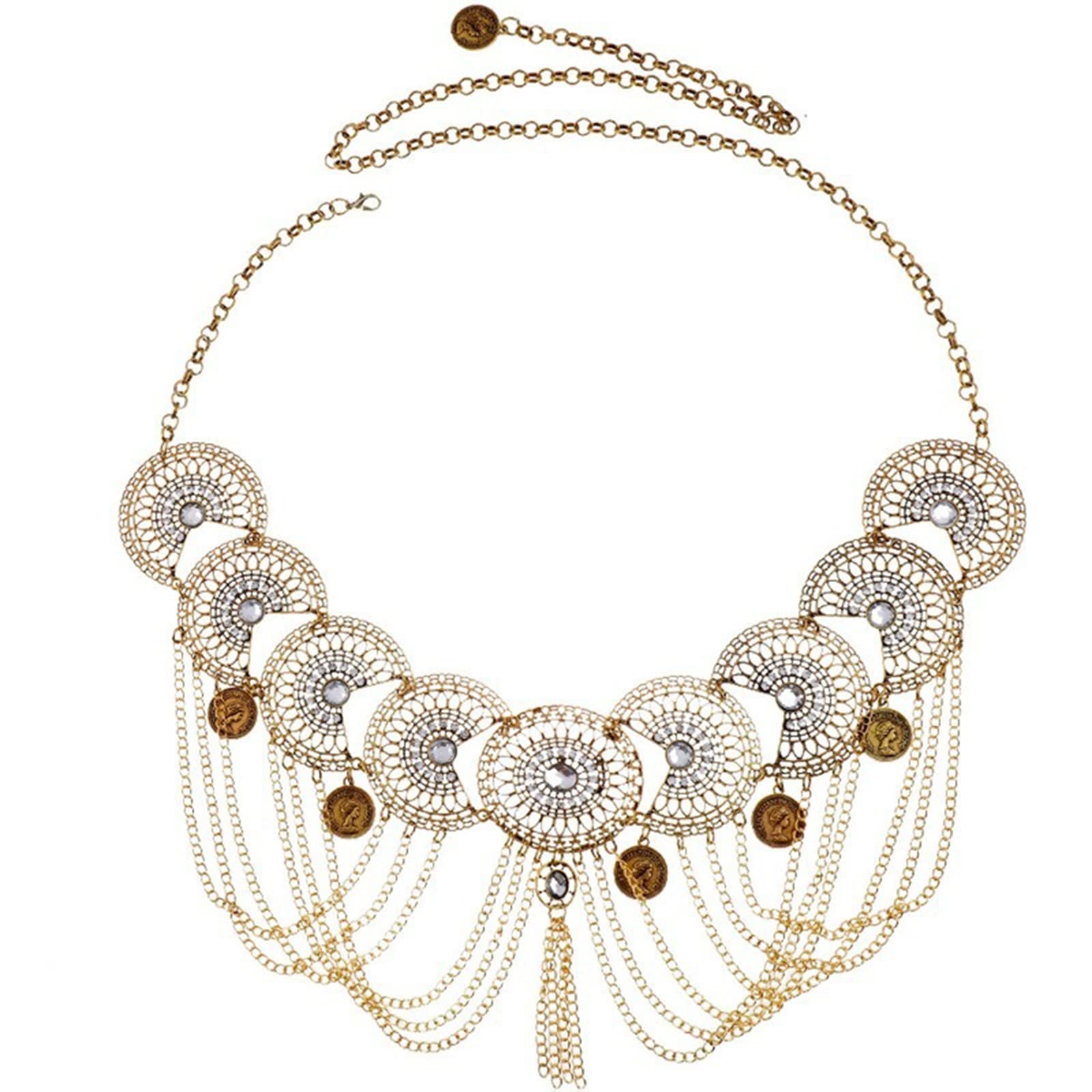 RWRAPS Damen Bauch Taille Kette Tanzgürtel Strandgürtel Böhmische Körperkette Retro Münze Quaste Gürtel Bauchschmuck Damen Accessoires, Gold (Gold)