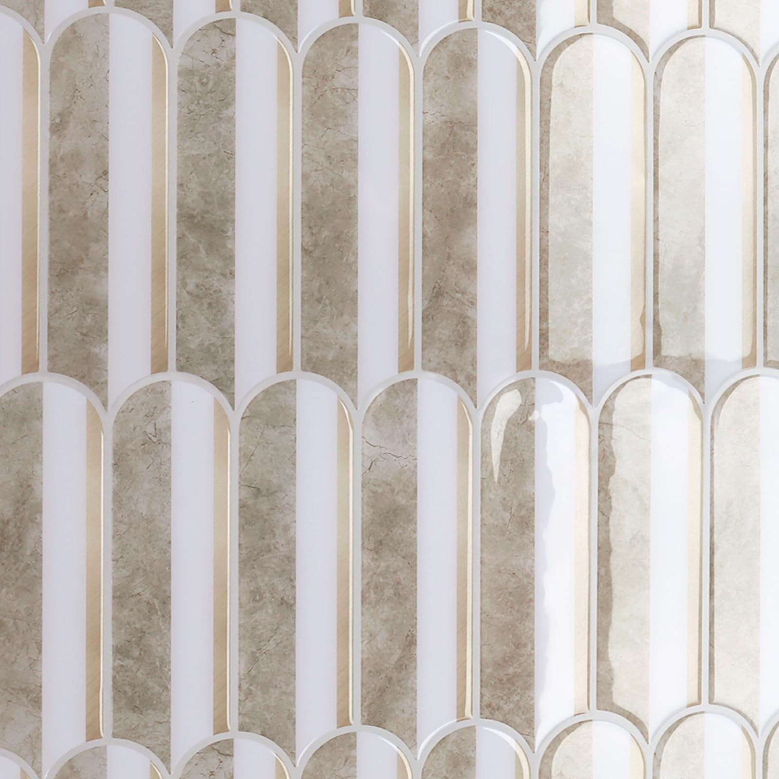 CRE8TIVE 4 Sheets Long Fish Scale Tile Peel and Stick Backsplash for Kitchen and Bathroom Adhesive Backsplash Stick on Wall Tile Peel and Stick Shower Tile Waterproof 12"x12" White Brown Slate Tiles