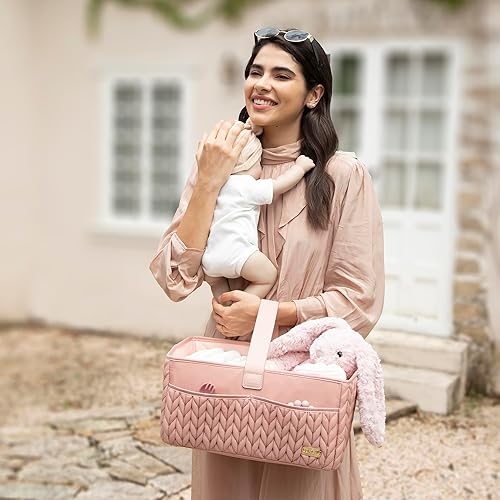 Miniatura 7 de Lujoso organizador de pañales para bebé, cesta de almacenamiento para niños y niñas recién nacidos, cesta de viaje para pañales y toallitas de bebé,