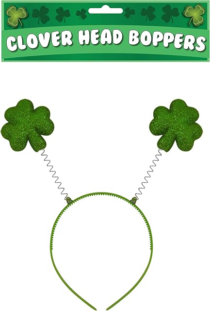 Henbrandt Irish Shamrock Head Bopper with Green Clover Leaf Headband Deely Boppers St. Patricks Day Novelty Irish Gifts Fancy Dress Hair Accessory for Adults
