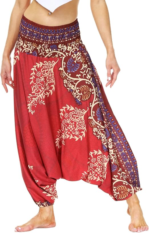 Pantalon Sarouel Femme Ethnique - Taille Haute, Bouffant - Imprimé Bohème - Pour Plage, Yoga
