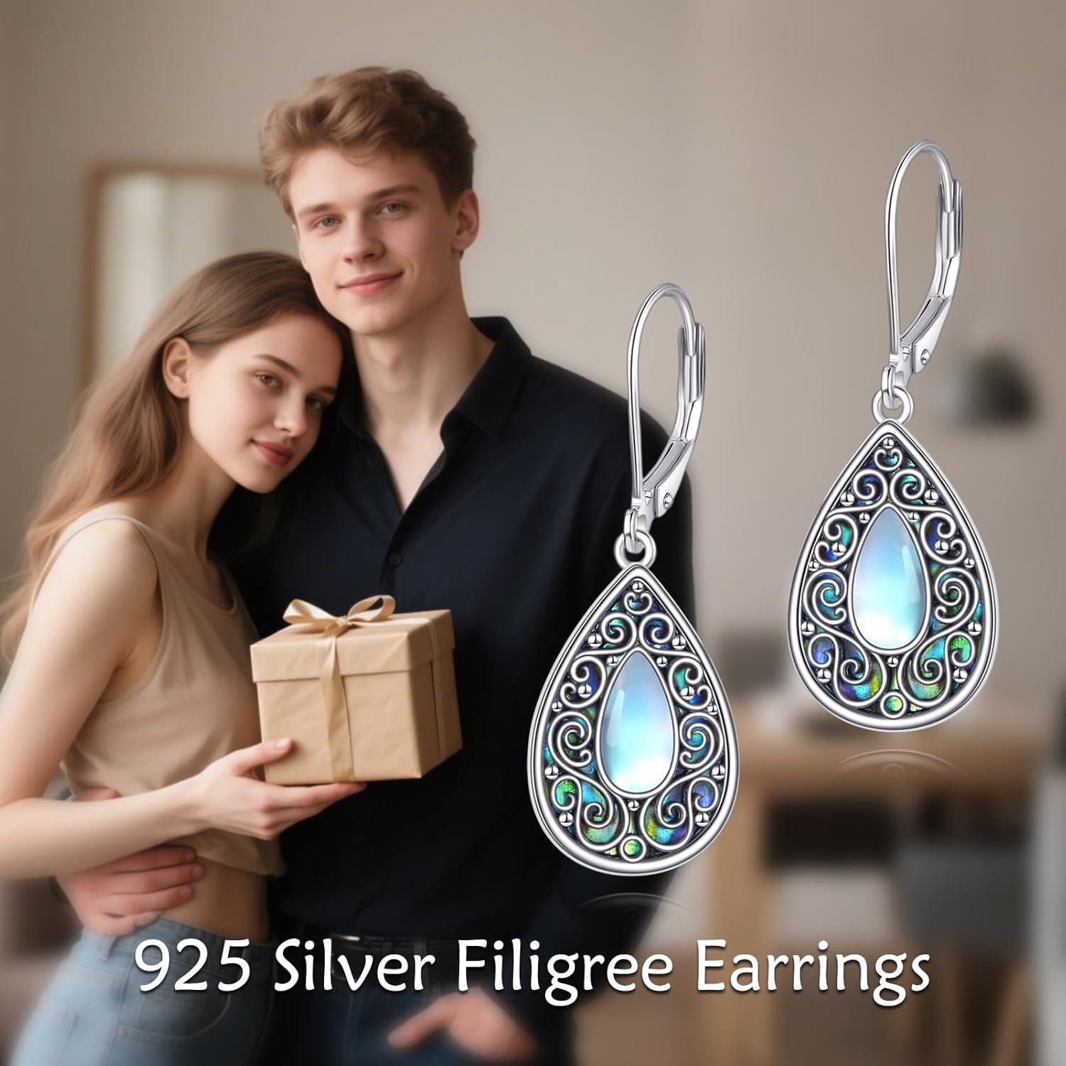 URONE Filigree Earrings Sterling Silver Teardrop Abalone Shell Dangle Drop Earrings Filigree Jewelry Gifts for Women - Image 6