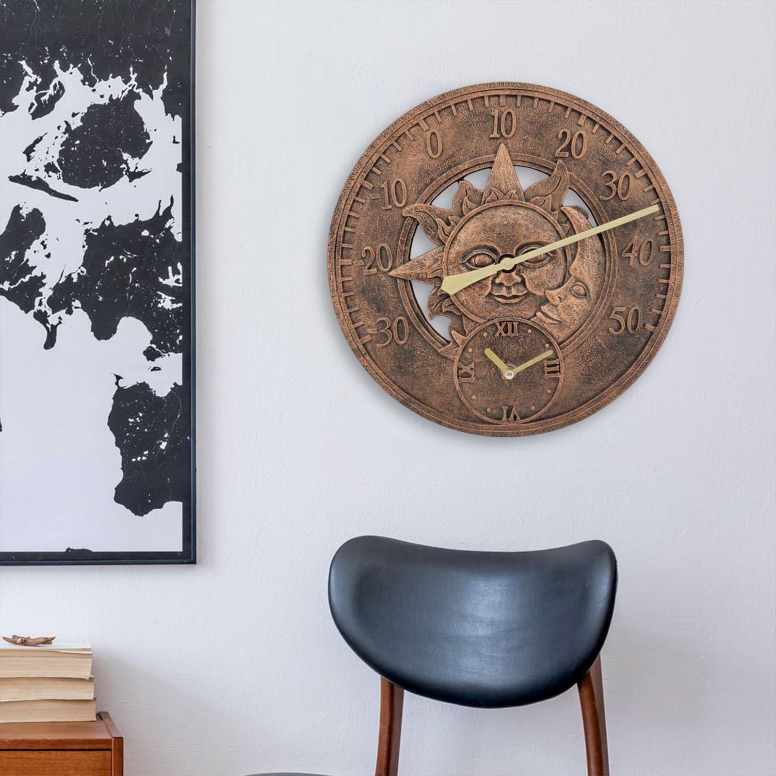 MagiDeal Horloge Murale Ronde étanche Affichage de la température Non tic Silencieux intérieur extérieur 30 cm Montres suspendues pour Porche Salon Chambre