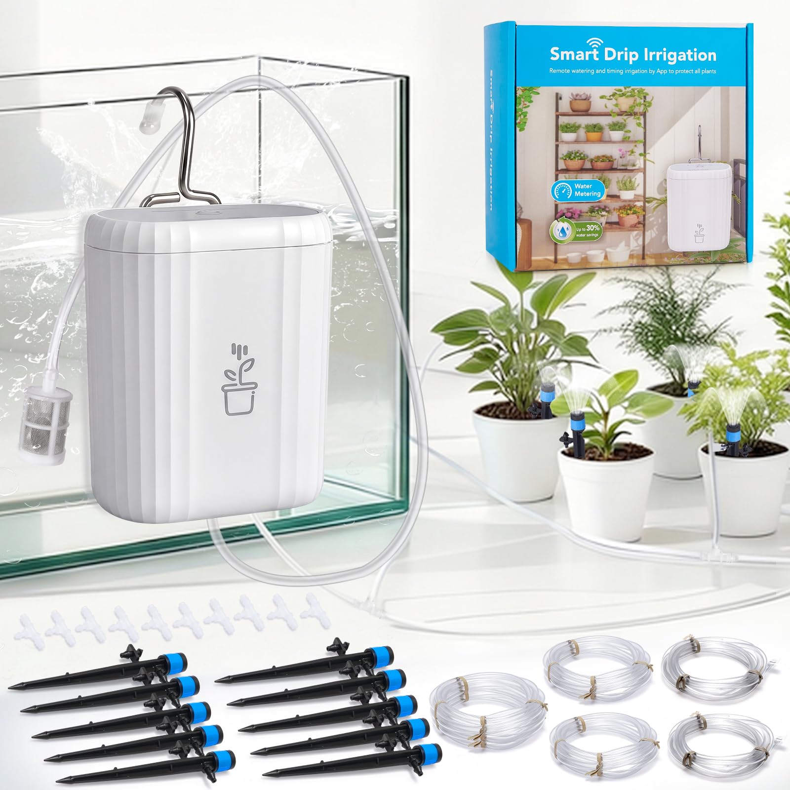 ANTREATU WiFi Automatic Watering System, App Control Self Watering System for Indoor Potted Plants, DIY Drip Irrigation Kit with Water Shortage Alert, Programmable Timer for 10 Pots