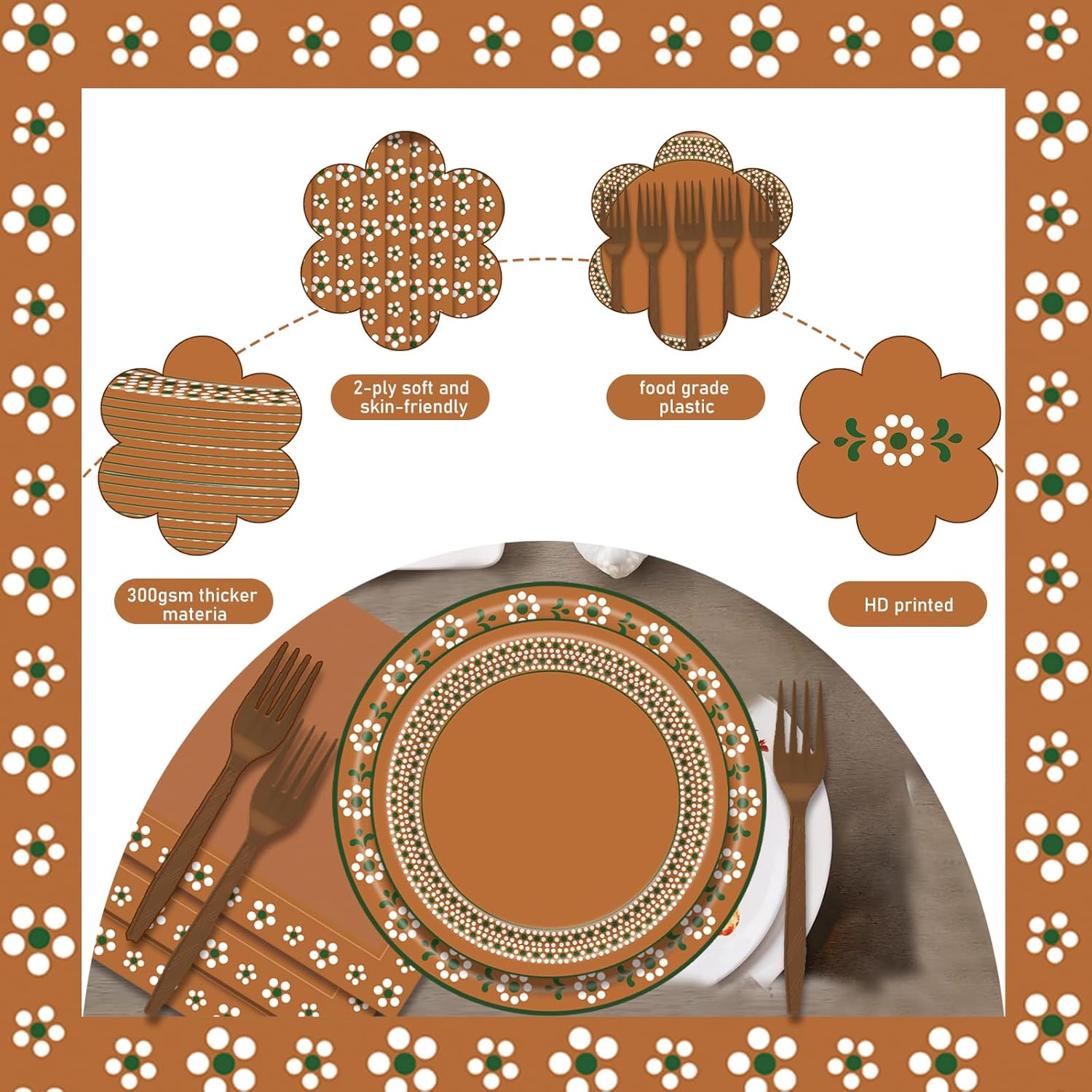 200 Pcs Platos De Barro Plates and Napkins, 50 Guests Disposable Cielito Lindo Dinnerware Terracotta Flower Clay Pottery Tableware Set for Mexican Birthday Baby Shower Wedding Party Supplies