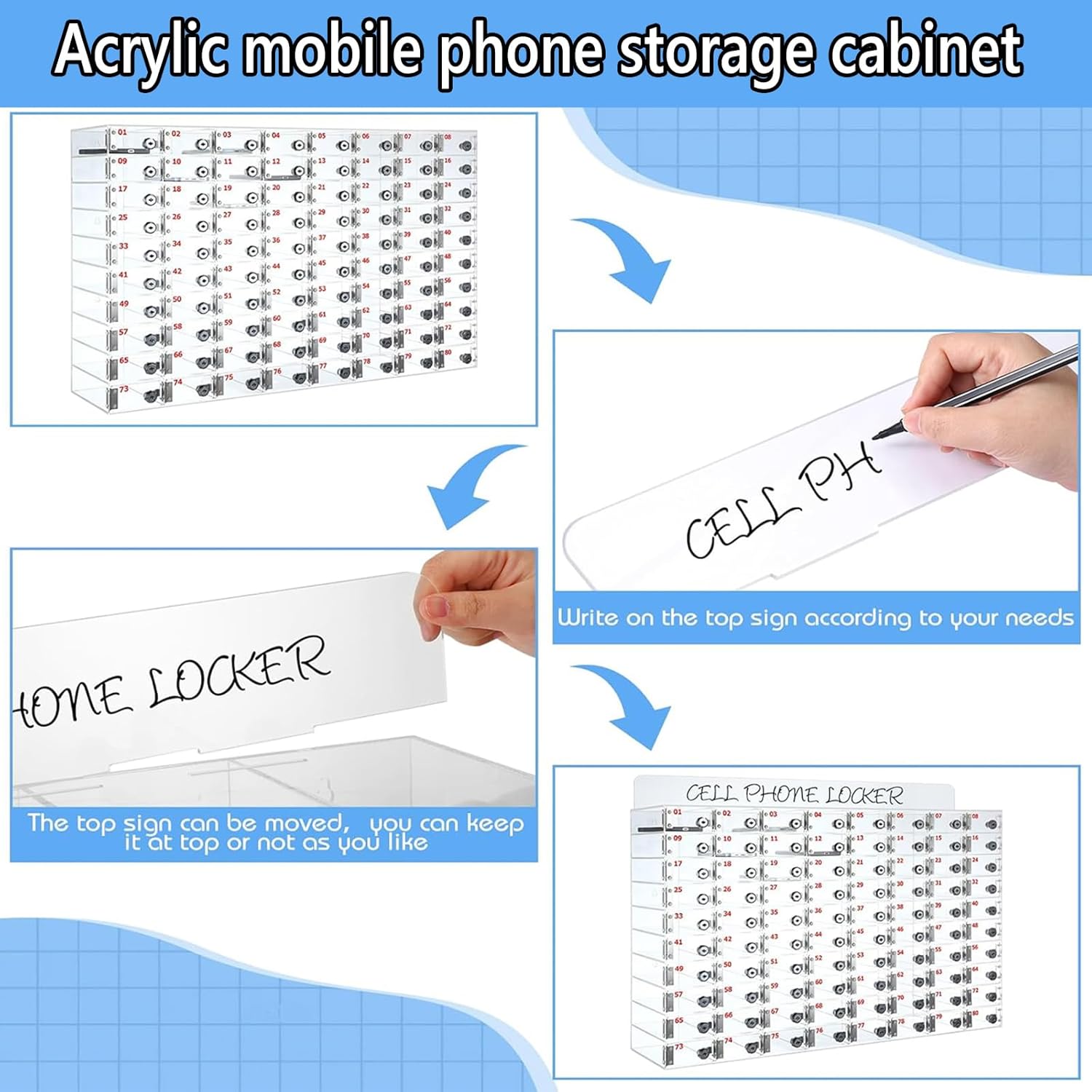 60-Slot Wall-Mounted Cell Phone Locker with Secure Door Locks - Ideal for Classrooms, Schools & Offices - Easy Installation & Space-Saving Design