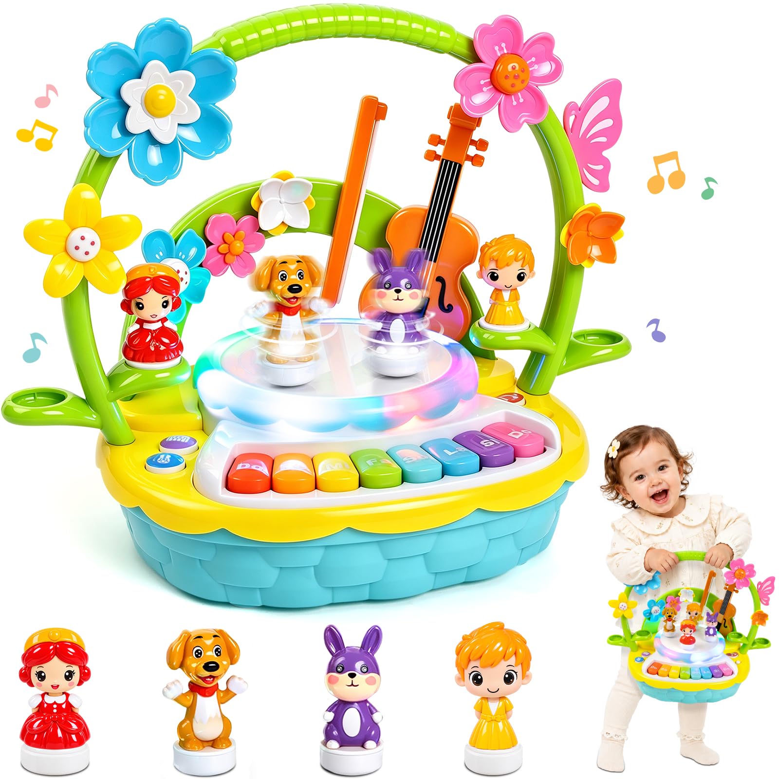 Pianoforte con personaggi danzanti, giocattolo musicale per bambine dai 2