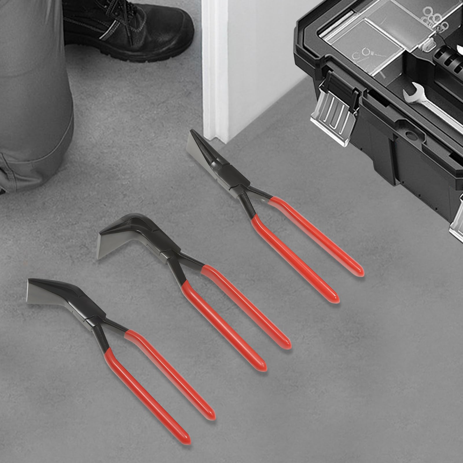 Set di 3 utensili in lamiera, set di pinze per piegatura e appiattire di lamiera, diritte, 45° e 90°, colore: rosso