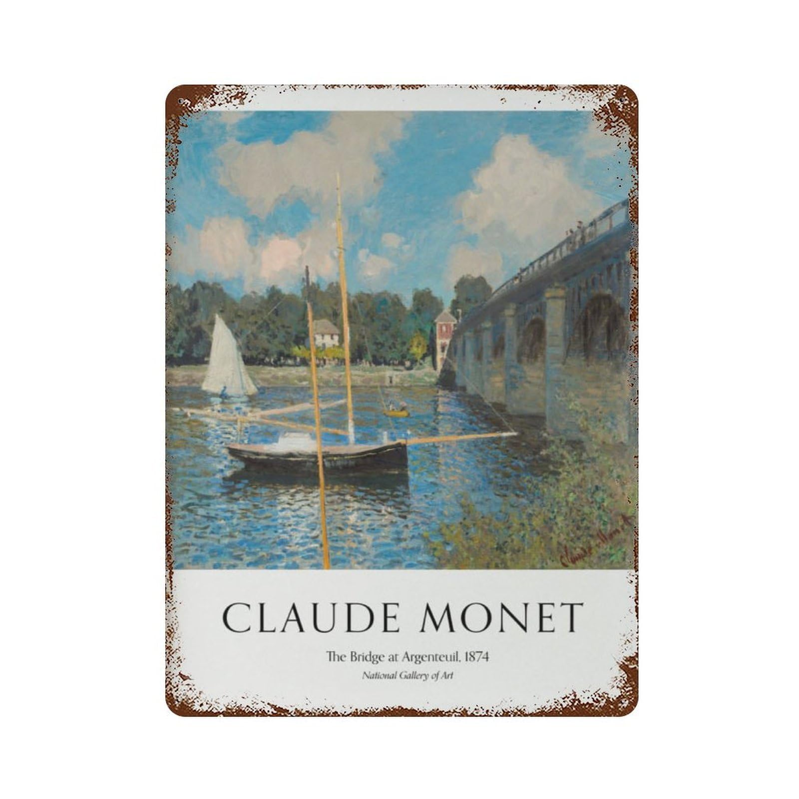 xiaoxiaoshen Monet 'the Bridge at Argenteuil' Exhibition Vintage Wall Decor Art Metal Tin Poster Modern Home Decor Art Home Bar Shop Decorations Vintage Sign 40x30cm