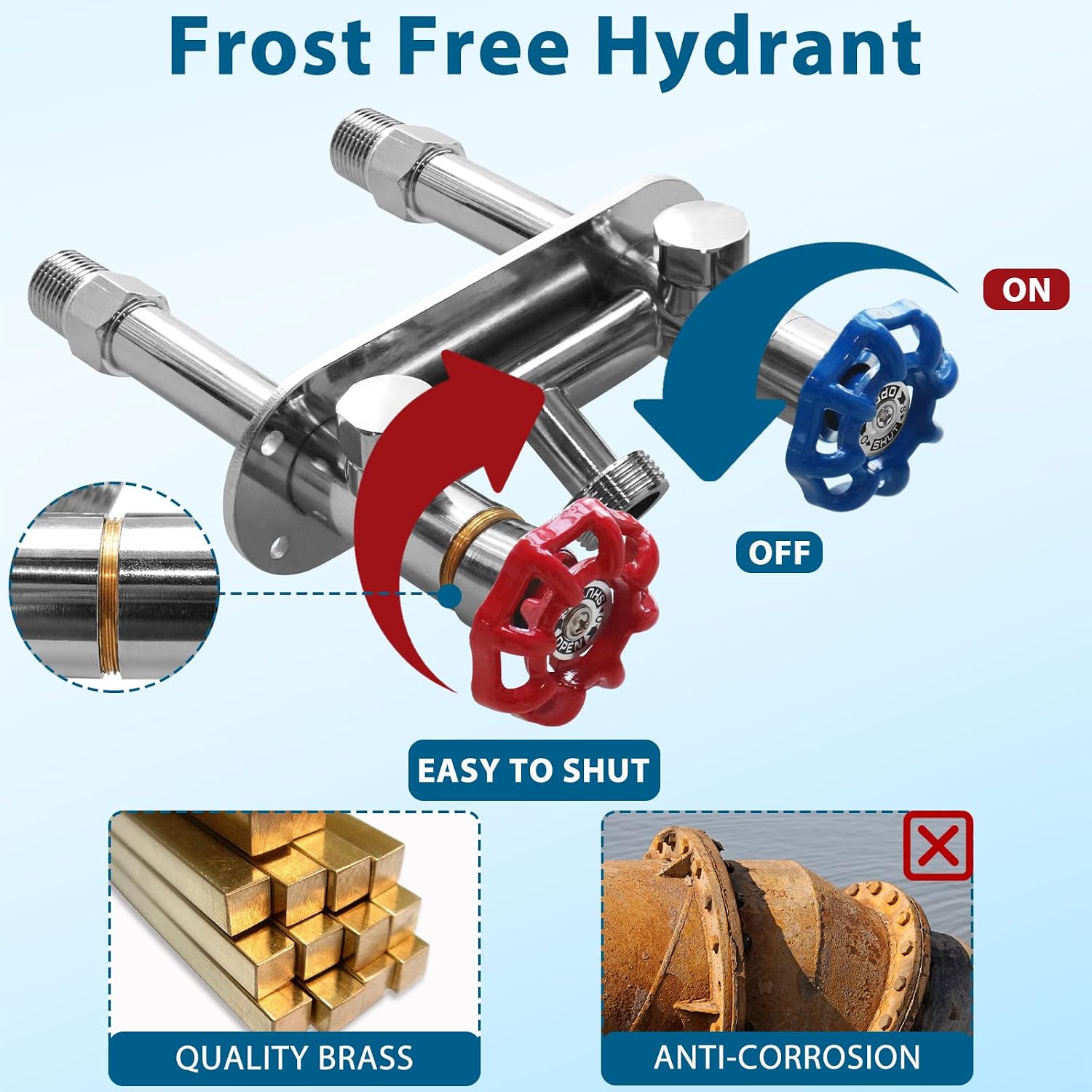 4 Inch Hot and Cold Outdoor Faucet, 1/2 Inch MIP X 3/4 Inch Frost Free Outdoor Faucet, Brass Frost Free Hydrant for RV, Garden
