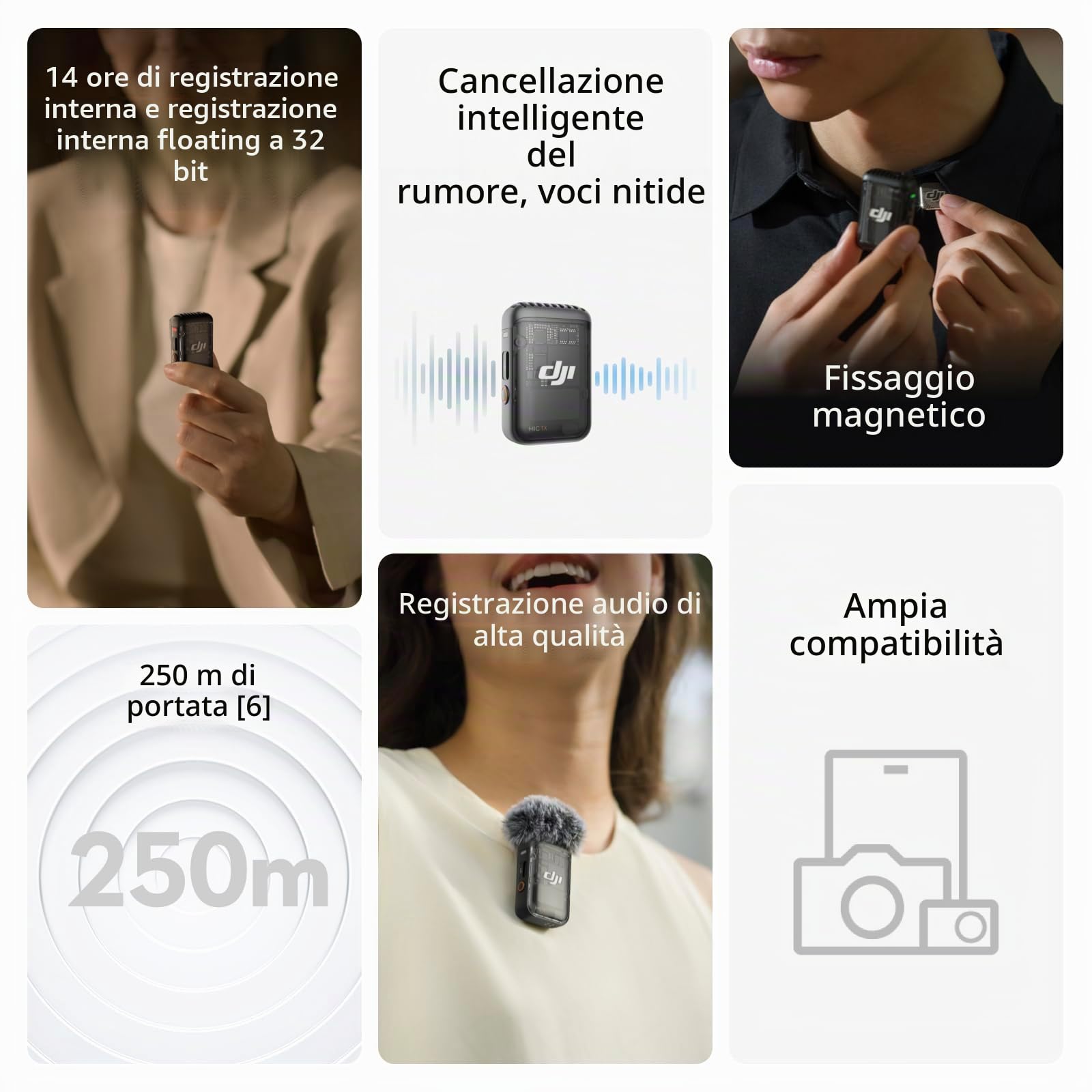 DJI Mic 2 (1 TX + 1 RX), microfono wireless con eliminazione intelligente del rumore & Osmo Mobile 6, stabilizzatore per smartphone a 3 assi, manico telescopico integrato