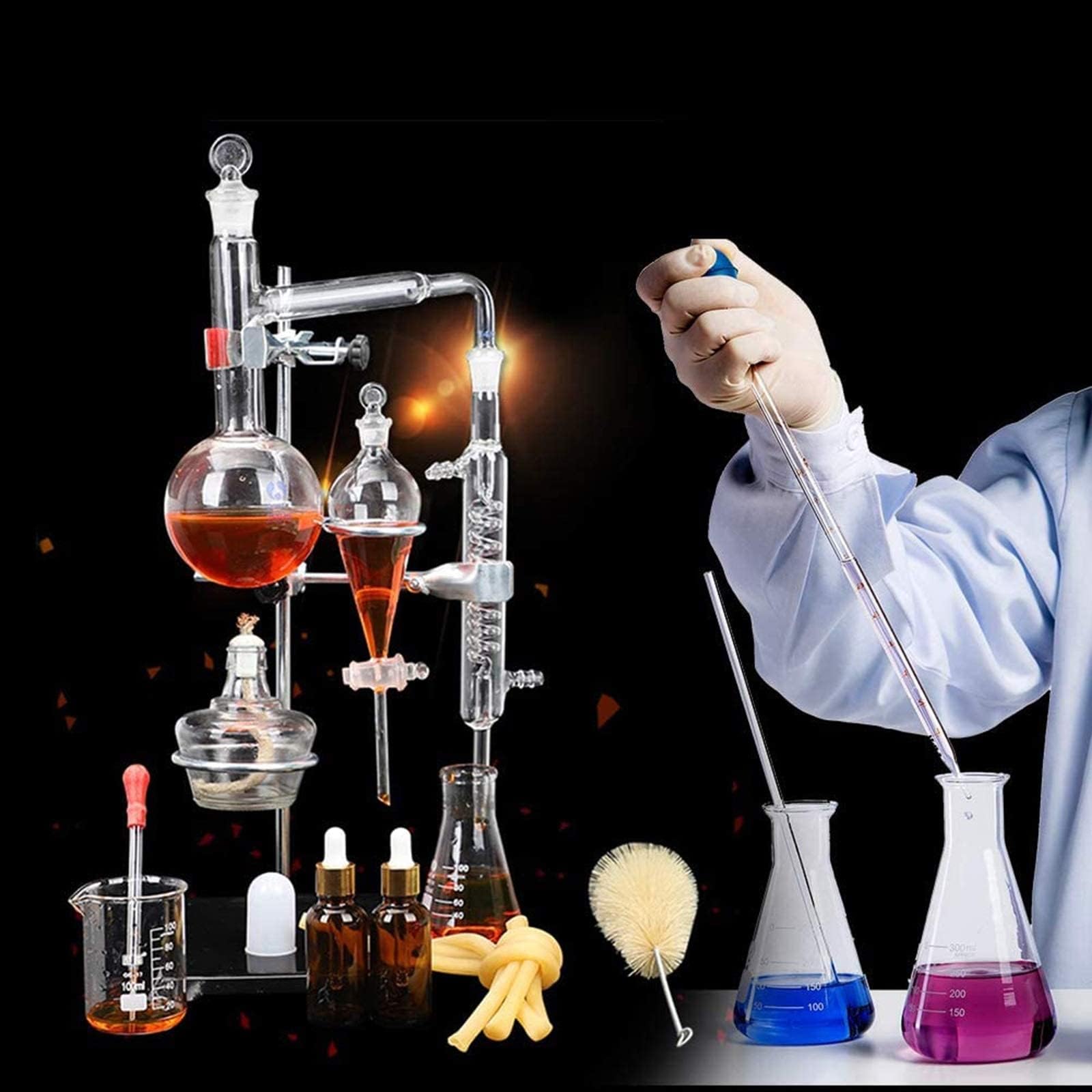 New Type Distillation Apparatus Kit 500ml,Lab Glassware Distillation Apparatus Short Path Distillation Kit,Essential Oil Distiller Fractional Distillation Kit