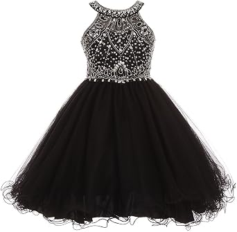 iGirlDress Girls Rhinestone Halter Neck Dazzling Junior Bridesmaid Dress Size4-16