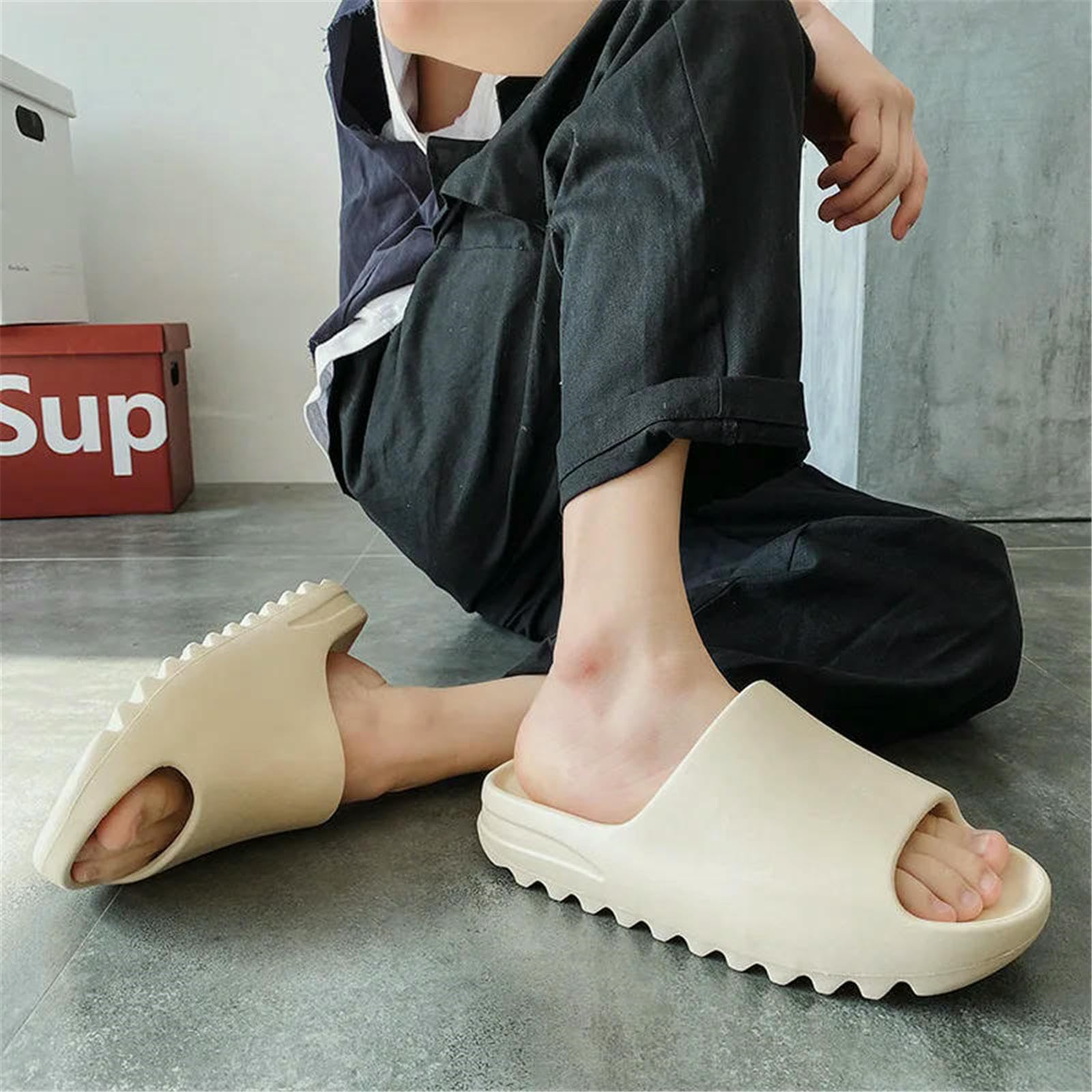 Claquette Hommes Pantoufles D'été Soft Bottom Indoor Home Platform Sandals Chaussures De Plage Couple Diapositives Non Glissantes-wt-44-45 (fit 43-44)